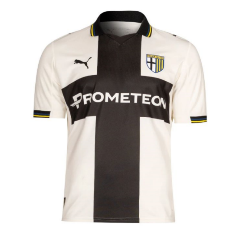 Maglia Ufficiale Parma Casa 2025/26 – Bianca con Croce Nera