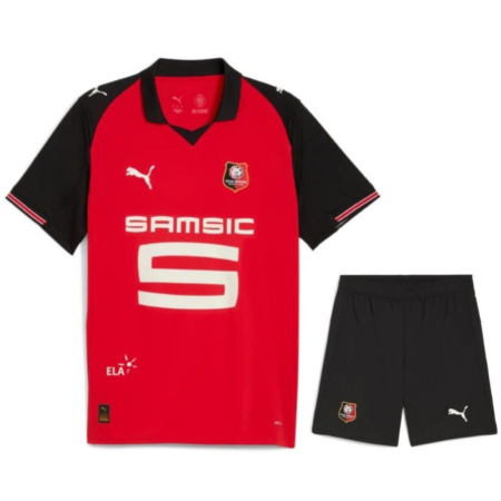 Completo Bambino Stade Rennais FC 2025-2026 – Maglia Casa Rossa con Dettagli Neri