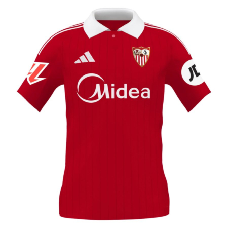Maglia Trasferta Sevilla FC 2025-2026 – Rosso Classico con Colletto Bianco