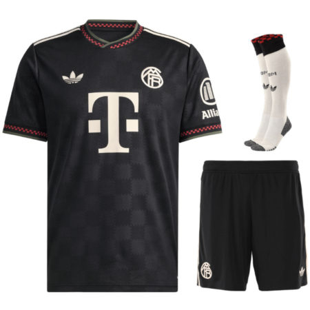 Bayern Monaco 2025/26 Terza Maglia Bambino – Completo Nero e Rosso