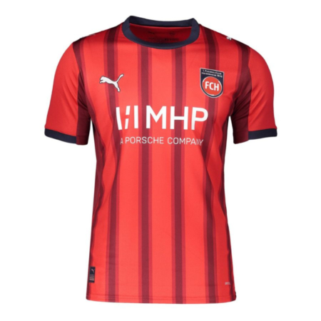 Heidenheim Maglia Casa 2025/26 – Rosso Vivo Con Righe Sottili E Dettagli Blu