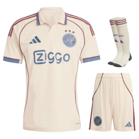 Maglia Terza Ajax 2025-2026 Bambino – Halo Ivory con Dettagli Maroon e Blu Navy