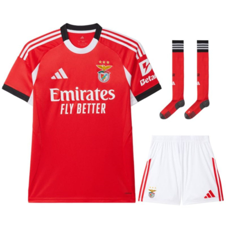 Completo Casa Benfica 2025/26 per Bambini – Rosso Iconico con Dettagli Bianchi