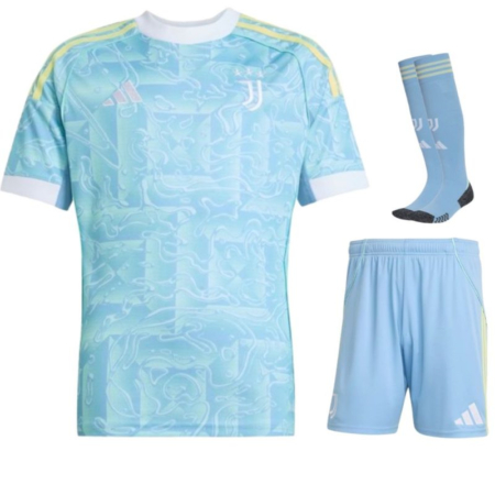 Kit ufficiale Juventus trasferta 2025/26 bambino – Completo maglia, pantaloncini e calzettoni