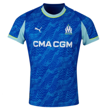 Maglia Gara Terza OM Marsiglia 2025-2026 Uomo – Blu Scuro con Dettagli Azzurro Chiaro e Verde Lime