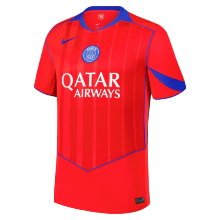 Design Nike T90 Retrò PSG Maglia Terza 2025/26 – Rosso Storico con Dettagli Blu Navy