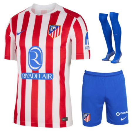 Completo Bambino Atlético Madrid 2025-2026 – Maglia Casa Rossa con Strisce Bianche